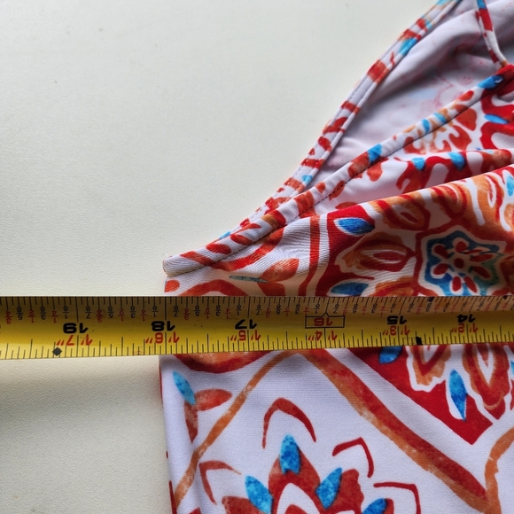 JUDE CONNALLY Dress  Geometric Orange Blue Summer Stretch Halter Sleeveles Sz S - Picture 9 of 11